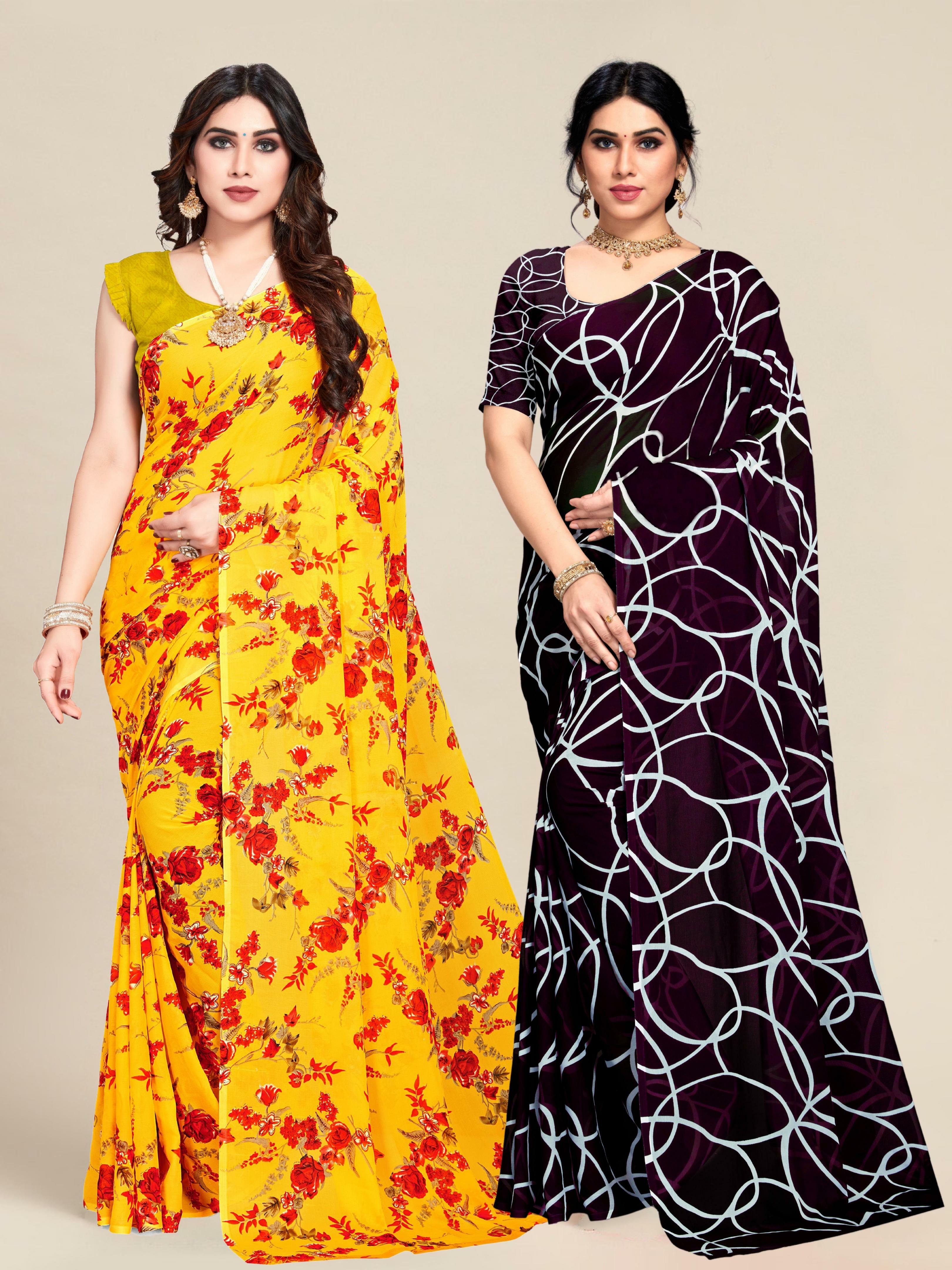 Buy Anand Women's Combo of Georgette Sarees with Blouse Piece(Pack/Set of 2  sarees COMBO_1164_3_1475) at Amazon.in